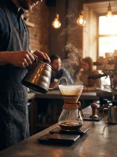 Barista pouring coffee